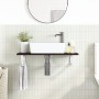 Estante de lavabo de pared de acero y madera maciza de roble