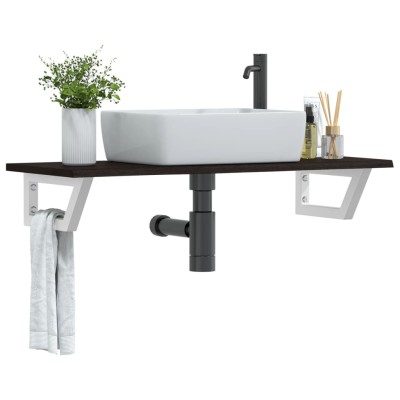 Estante de lavabo de pared de acero y madera maciza de roble