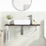 Estante de lavabo de pared de acero y madera maciza de roble