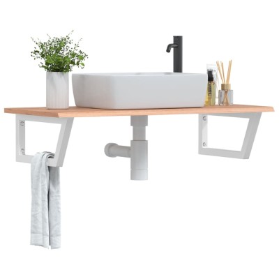 Estante de lavabo de pared de acero y madera maciza de roble