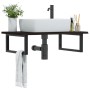 Estante de lavabo de pared de acero y madera maciza de roble
