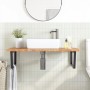 Estante de lavabo de pared de acero y madera maciza de roble