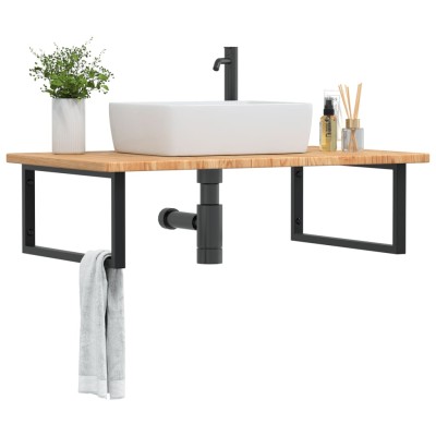 Estante de lavabo de pared de acero y madera maciza de roble