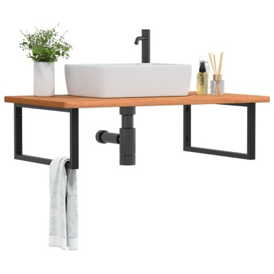 Estante de lavabo de pared de acero y madera maciza de haya