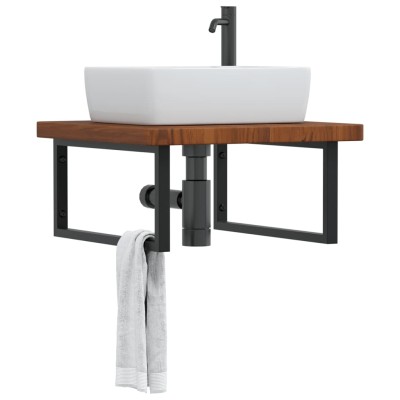 Estante de lavabo de pared de acero y madera maciza de roble