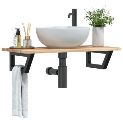 Estante de lavabo de pared acero y madera maciza de acacia