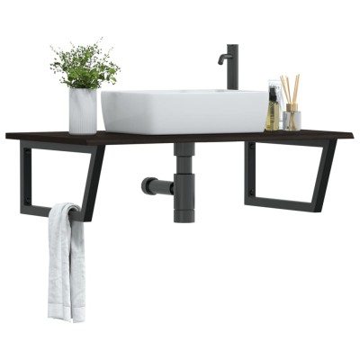 Estante de lavabo de pared de acero y madera maciza de roble