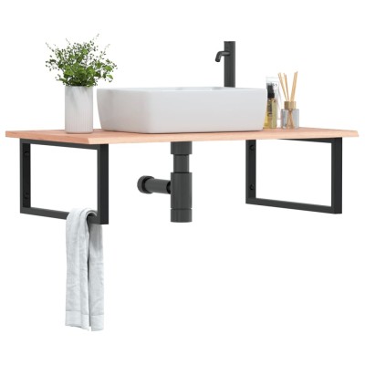 Estante de lavabo de pared de acero y madera maciza de roble