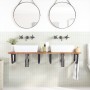 Estante de lavabo de pared acero y madera maciza de acacia