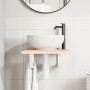 Estante de lavabo de pared de acero y madera maciza de roble