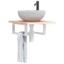 Estante de lavabo de pared de acero y madera maciza de roble