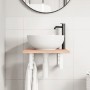 Estante de lavabo de pared de acero y madera maciza de roble