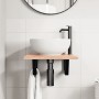 Estante de lavabo de pared de acero y madera maciza de roble