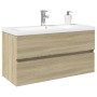 Set de mueble de baño 2 piezas cerámica y madera de ingeniería