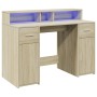 Escritorio con LED madera ingeniería roble Sonoma 120x55x91 cm