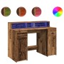 Escritorio con LED madera ingeniería envejecida 120x55x91 cm