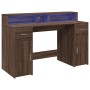Escritorio con LED madera ingeniería marrón roble 140x55x91 cm