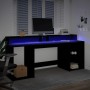 Escritorio con luz LED madera ingeniería negro 200x55x91 cm