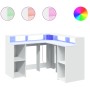 Escritorio con luz LED madera ingeniería blanco 130x130x91 cm