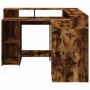 Escritorio con LED madera ingeniería roble ahumado 130x130x91cm