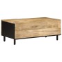 Mesa de centro madera maciza de mango rugosa negro 100x54x40 cm