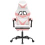 Silla gaming con reposapiés cuero sintético blanco y rosa