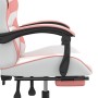 Silla gaming con reposapiés cuero sintético blanco y rosa