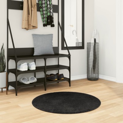 Alfombra de pelo corto suave lavable HUARTE negro Ø 80 cm