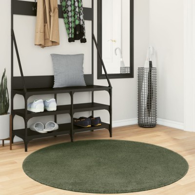 Alfombra pelo corto suave lavable HUARTE verde bosque Ø 120 cm