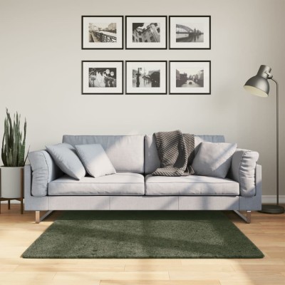 Alfombra pelo corto suave lavable HUARTE verde bosque 120x120cm