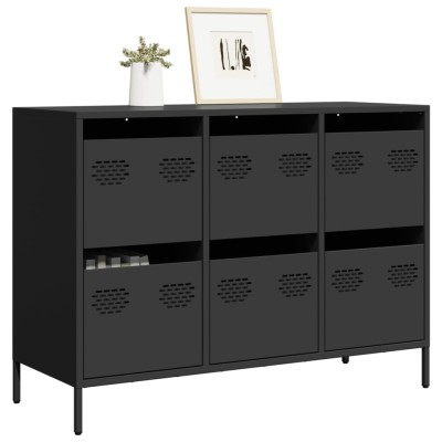 Aparador de acero laminado en frío negro 101,5x39x73,5 cm