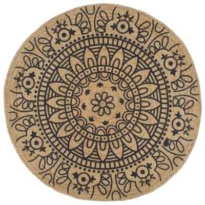 Alfombra de yute tejida a mano estampado azul oscuro 90 cm