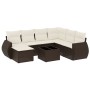 Set sofás de jardín 8 piezas y cojines ratán sintético marrón