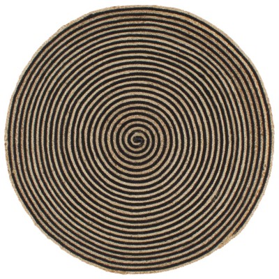 Alfombra de yute tejida a mano diseño espiral negro 120 cm