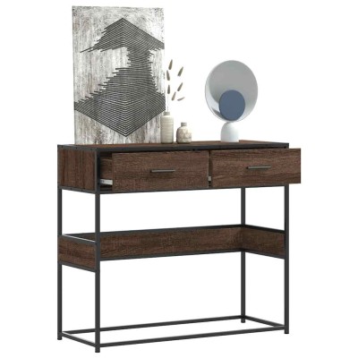 Mesa consola madera de ingeniería marrón roble 90x35x80 cm