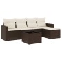 Set sofás de jardín 6 piezas y cojines ratán sintético marrón