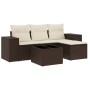 Set comedor de jardín 5 piezas y cojines ratán sintético marrón