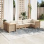 Set sofás de jardín 7 piezas y cojines ratán sintético beige