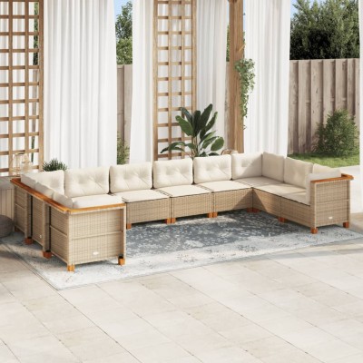 Juego de sofás jardín con cojines beige 10 pzas ratán sintético