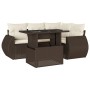 Set comedor de jardín 5 piezas y cojines ratán sintético marrón