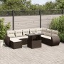 Set de sofás de jardín 9 pzas y cojines ratán sintético marrón