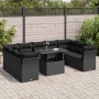 Set de sofás de jardín y cojines 10 pzas ratán sintético negro