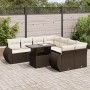 Set de sofás de jardín 9 pzas y cojines ratán sintético marrón