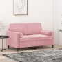 Sofá de 2 plazas con cojines terciopelo rosa 120 cm