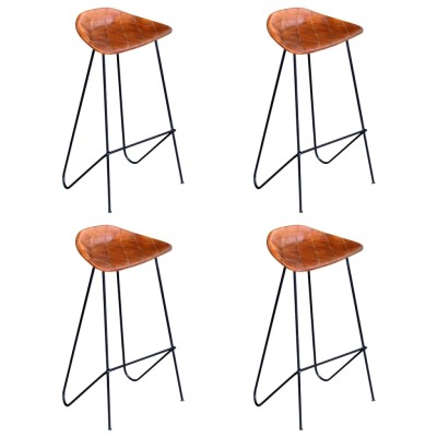 Taburetes de cocina 4 unidades cuero auténtico marrón