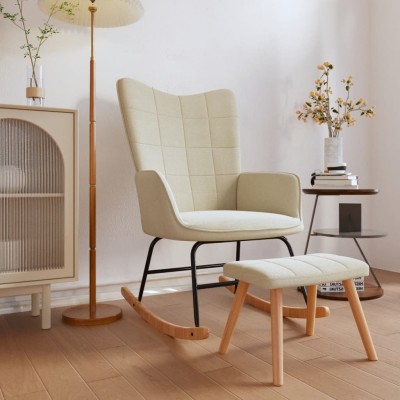 Silla mecedora con reposapiés tela color crema