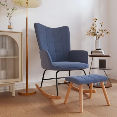 Silla mecedora con reposapiés tela azul