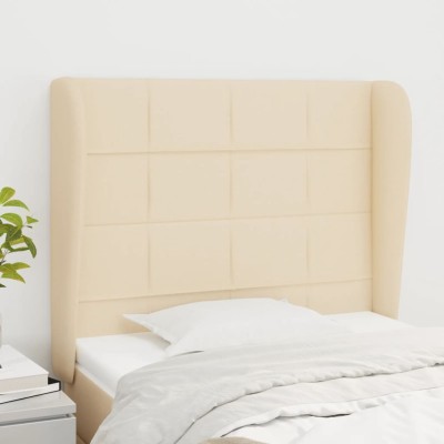 Cabecero con orejas de tela color crema 93x23x118/128 cm