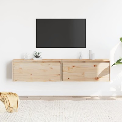 Armario de pared 2 uds madera maciza de pino 80x30x35 cm