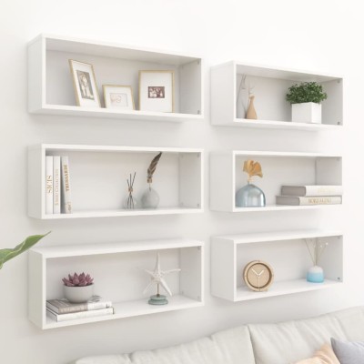 Estantes cubo de pared 6 uds contrachapada blanco 60x15x23 cm